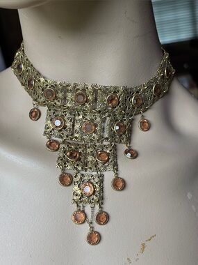 Vintage Goldette Etruscan Revival Statement Necklace, 1970’s.